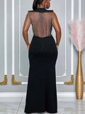 Purpdrank  Sexy Backless Diaomnd Chain Tassel Formal Occasion Dresses Women Evening Party Night Club Sleeveless Split Black Long Dress Robe