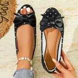 Purpdrank  Vintage Polka Dot Bow Peep Toe Flats for Women Summer Slip On Soft Sole Retro Daily Walking Office Lady Casual Shoes