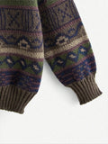 Purpdrank  Autumn and Winter New Retro Round Neck Simple School Geometric Pattern Knitted Sweater Off Shoulder