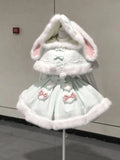Purpdrank  Winter Sweet Kawaii Elegant 2 Piece Set Women Design Rabbit Ear Cloak Coat +Chic Strap Skirts Female Princess Retro Outfits