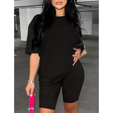 Purpdrank  Women's Casual Tight Fit T-irt orts Set Two Piece Suit Spring Faion Polyester Blend Comfortable Young Women's Outfit