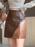 Purpdrank  Black Pu Leather Mini Skirt Women Korean Fashion Casual Vintage Split Bodycon Skirts Female Autumn Winter High Waist Short Saia
