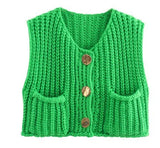 Purpdrank  Button Casual Retro Cropped Sweater Vest Women 2025 Summer Fall Fashion V-Neck Sleeveless Coarse Yarn Knitted Tops Female Jumper