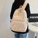 Purpdrank  3Pcs/Set Schoolbag High School Student Girl Bag Set Gentle Day Cute Floral Backpack Lazy Wind Floral Bow Backpack School Bags