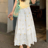 Purpdrank  Women Skirt Sweet Floral Embroidered High Waisted Gentle Skirts 2025 Summer New Slimming Patchwork Faldas Clothes