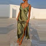Purpdrank  Summer Sleeveless Camisole Women's Casual Dress Fashion Backless Hollow Holiday Dresses Sexy V-neck Side Split Bridesmaid Dress