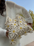 Purpdrank  New Hand Woven Chollowed Out Flower Beach Vacation Casual Versatile Fashion Niche Women's Shoulder Bag