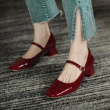 Purpdrank  Versatile Patent Leather Pump Women's Shoes Winter 2024 New Style Square Heel Adult Professional Women's Footwear Simple Design
