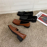 Purpdrank  Women Shoes Autumn Square Toe Oxfords British Style Loafers With Fur All-Match Slip-on Fall Leather Preppy New Slip On Fabric