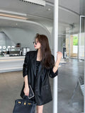 Purpdrank  Retro PU Leather Suit Jacket Women Spring Elegant High Quality Black Blazers Mujer Fashion Luxury Loose Causal Outwear Coats New