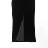 Purpdrank  Sexy Black Velvet Off-Shoulder Leopard Mesh Fur Trim Maxi Dress Women's Long Sleeve Patchwork Bodycon Evening Party Dress