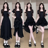 Purpdrank  Plus Size French Style Short Sleeve Long Dress Slimming Waist Design Summer Women's Dress Red Cake Skirt One Dress Four Ways