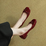 Purpdrank  Woman's Flats Patent Leather Ballet Flats Bowtie Boat Shoes Low Heels Slip on Flat Shoes Woman Black Loafers Spring Autumn