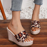 Purpdrank  Fashion Leopard Platform Slippers Women Summer Round Toe High Heel Sandals Woman New Non-Slip Thick Bottom Wedge Slides Female
