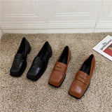 Purpdrank  Women Shoes Autumn Square Toe Oxfords British Style Loafers With Fur All-Match Slip-on Fall Leather Preppy New Slip On Fabric