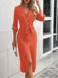 Purpdrank  Spring Autumn Shirt Dress Lapel Waist Lacing Button Split Robe Women's Clothing Trend Party Dresses Office Ladies Dress Chic New