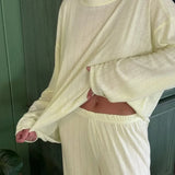 Purpdrank  Elegant Comfortable Long Sleeve Shirt Wide Leg Pants Set Homewear Loungewear Nightwear 2025 Women Loose Two Piece Pajamas Set