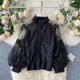 Purpdrank  Womens Tops And Blouses Solid Lace White Shirt For Women Casual Long Sleeve O Neck Embroidery Elegant Spring Female Tunic