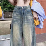 Purpdrank  Spring Autumn Vintage Chicly Button Jeans Women American Simple Baggy High Waisted Denim Pants Washed Y2K Wide Leg Jean Trousers