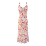 Purpdrank  Sexy V-neck Spaghetti Strap Dress Women Summer Backless Slim Beach Dresses Lace Up Floral Print Vacation Slip Dress Club Wear