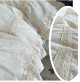 Purpdrank  Pink Luxury Princess Wedding Lace Ruffles 100% Cotton Bedding Set Duvet Cover Bed Sheet/Bed Skirt/Fitted Sheet Pillowcases 4Pcs