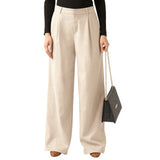 Purpdrank  Female Wide Leg Casual Business Pants With Pockets Plain Color Simple Basic Versatile Straight Trousers