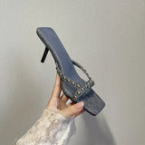 Purpdrank  Low Square Toe High-Heeled Shoes Lady Flock Ladies' Slippers Slipers Women Thin 2025 Rubber Fabric Pumps Slides PU Rome Hoof