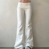 Purpdrank  Basic Slim-Fitting Flare Jeans Elastic Stretch Solid Button Low-Waisted Pants Women Autumn Spring Fashion Streetwear Ladies