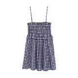 Purpdrank  2 style wears Retro French Blue Gingham Plaid Print Sling Dress Sexy Elastic Body Summer Woman Dresses Strapless Holiday Robe