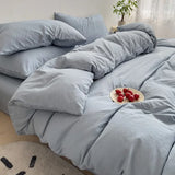 Purpdrank  4PC Luxury Washed Cotton Bedding Set - King/Queen Duvet Cover & Pillowcases (Skin-Friendly, Breathable Home Textile)