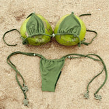 Purpdrank  New Halter Bikini Sexy Swimsuit Women Swimwear Triangle Biquini Stripe Swim Suit Button Bodysuit Push Up Bathingsuit Beachwear