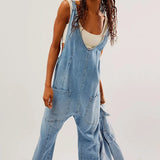 Purpdrank  Elegant Women Denim Bib Overalls Chic Straight Jeans Jumpsuit Romper Pants With Pockets Strap Onepices Streetwear