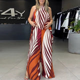 Purpdrank  Fashion Pattern Printed Loose Women's Suit Casual High Street Bohemian Outfit Sexy Halter Sleeveless Top and Wide Leg Pants Sets