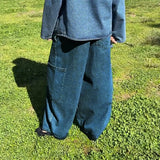 Purpdrank  Harajuku Y2k Washed Denim Pants 2000s 90s Vintage Cyber Grunge Wide Leg Jeans Preppy Teen Girl Loose Fit Baggy Trousers Pockets