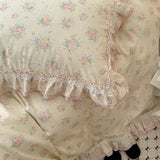 Purpdrank  3/4Pcs Flower Prints 100% Cotton Korean Princess Style Bedding Set Single Queen Duvet Cover Bed Sheet/Fitted Sheet Pillowcase