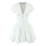 Purpdrank  Sweet Cute White Mini Dress For Pretty Girl Elegant A-line Bow V Neck Summer Dresses Party Robe Vacation Vestidos 2025