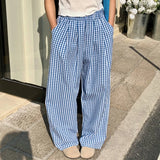 Purpdrank  Vintage Plaid Women's Wide Leg Pants Pockets 2025 New Sping Summer High Waist Casual Straight Loose Trousers Female