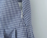 Purpdrank  Sexy Blue Plaid Lapel V neck Short Puff Sleeve Shirt Tank Top + Women Bow Zipper Waist A-line Pleated Mini Skirt 2 Pieces 1 Set