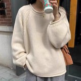Purpdrank  Knit Sweater Women's Tops Long Sleeves Crew Neck Pullover Oversized Loose Plain Jumper Casual Stylish Autumn Winter Outfit
