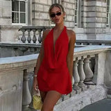 Purpdrank  Summer New Dresses Fashion Halter Women Solid Sleeveless Sexy Low Chest V-Neck Mini Dresses Casual Slim Streetwear Female Dress