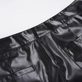 Purpdrank  Dark Pu Leather Shorts Gothic Multi-Strap Buckle Eyelet Detail Low-Waisted Shorts Punk Style Streetwear Party Bottoms Women