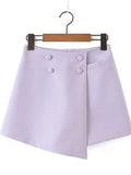 Purpdrank  Vintage Sexy Double-breasted Button Short Women Blazer High Waist Irregular Shorts Short Pants Long Sleeve Suits 2 Pieces Set
