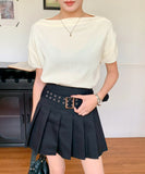 Purpdrank  Summer Vintage Women's Pleated Skirts with Belted 2025 New Solid High Waist Casual Loose A-line Sexy Mini Skirts Female