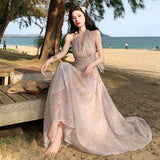 Purpdrank  French Jacquard Embroidered Dress Halter Neck Women Spring Vacation Sexy Floral Long Dress
