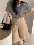 Purpdrank  Summer Vintage High Waist Women's Wide Leg Shorts 2025 New Solid Single Button Casual Loose Office Half Pants Female