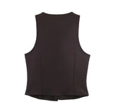 Purpdrank  Vintage Deep Brown Buckle Buttons V neck Waistcoat Women OL Vest Jacket Outfits Casual Vacation Loose Tops