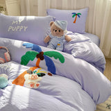 Purpdrank  New Cartoon Embroidery Bed Sets Super Soft and Cute Bedding Set for Kids Adults Comforter Cover Kit for Single and Double