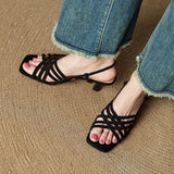 Purpdrank  new Summer Women Sandals Sheep Suede Leather Women Shoes Open Toe Ankle Strap Shoes Square Toe Thin Heel Sandals