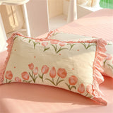 Purpdrank  Fashion Flower Bedding Set Bed Sheet Cute Princess AB Double Sided Ruffle Flower Quilt Cover Pillowcase Bedclothes Home Textiles