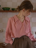 Purpdrank  Vintage Lantern Sleeve Women's Blouses 2025 New Spring Summer Pink V-neck Long Sleeve Casual Loose Shirts Tops Female